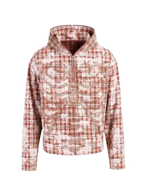 GUAPI plaid skeleton stud hoodie
