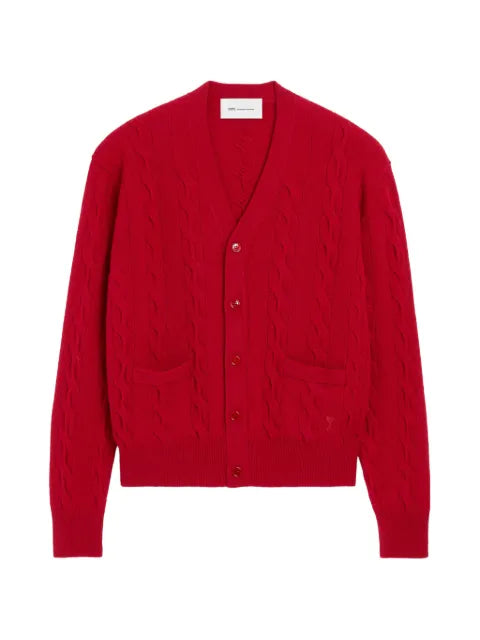 AMI Paris red cable wool cardigan