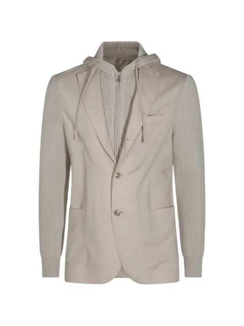 Eleventy ribbed-knit panelled hoodie