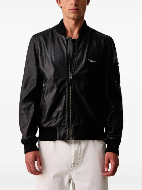 Aeronautica Militare logo-plaque leather jacket