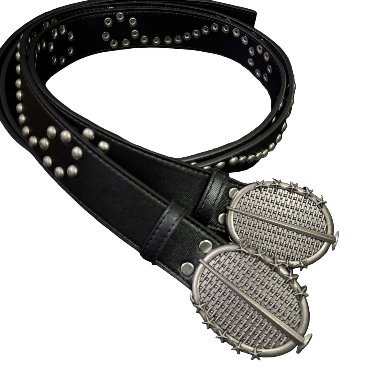 Y2K Wasteland Punk Belt Vintage Silver Studded Oval Star Buckle Waist