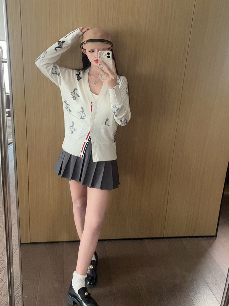 Thom Browne Swan Intarsia Knit Cardigan - Women's Spring Summer Collection