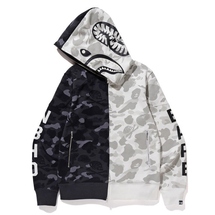 BAPE Black & White Split Shark Zip Hoodie