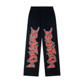 Mixed Emotion Black Red Gothic Graphic Wide Leg Sweatpants