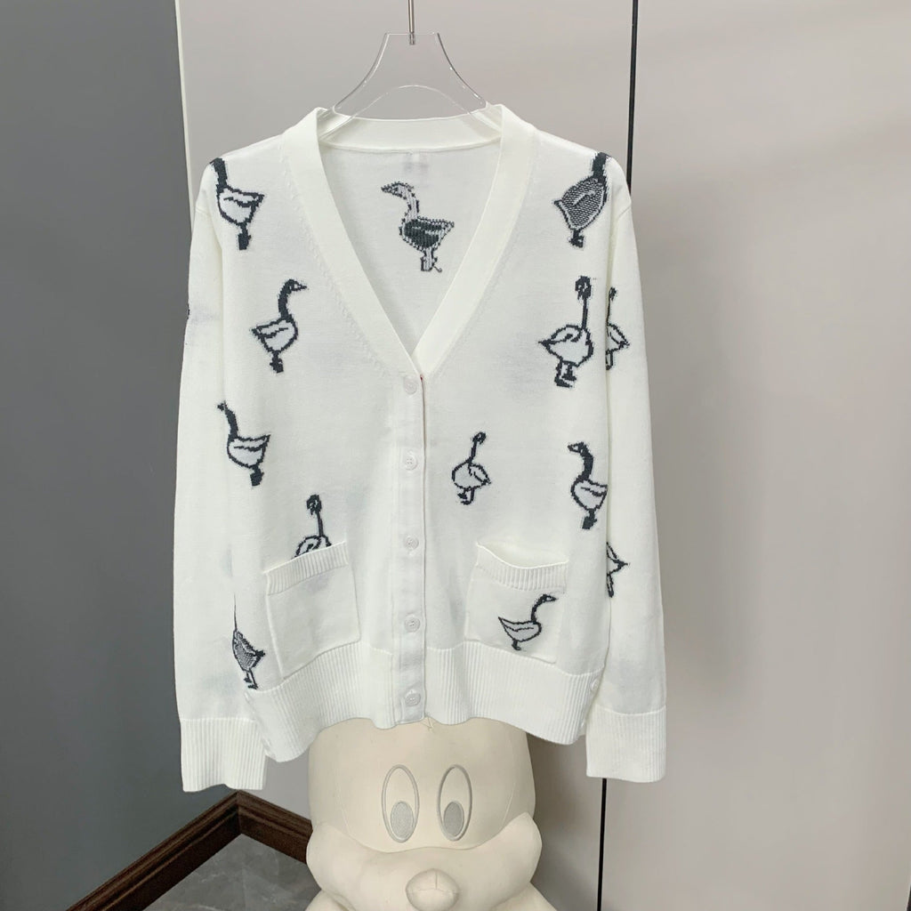 Thom Browne Swan Intarsia Knit Cardigan - Women's Spring Summer Collection