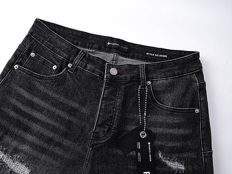Purple Brand Black Wash Distressed Denim Shorts
