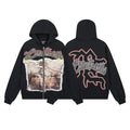 Mixed Emotion Black Zip-Up Graphic Hoodie