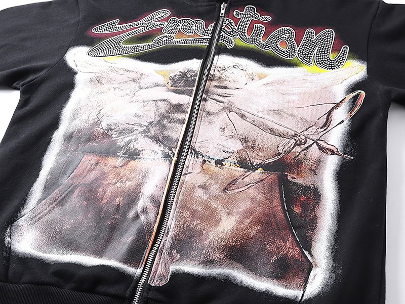 Mixed Emotion Black Zip-Up Graphic Hoodie