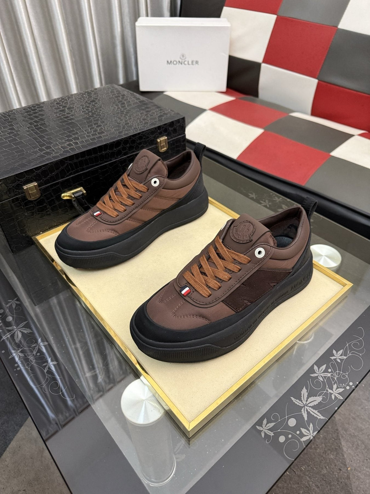 Moncler Men's Dark Brown and Black Low-Top Sneakers