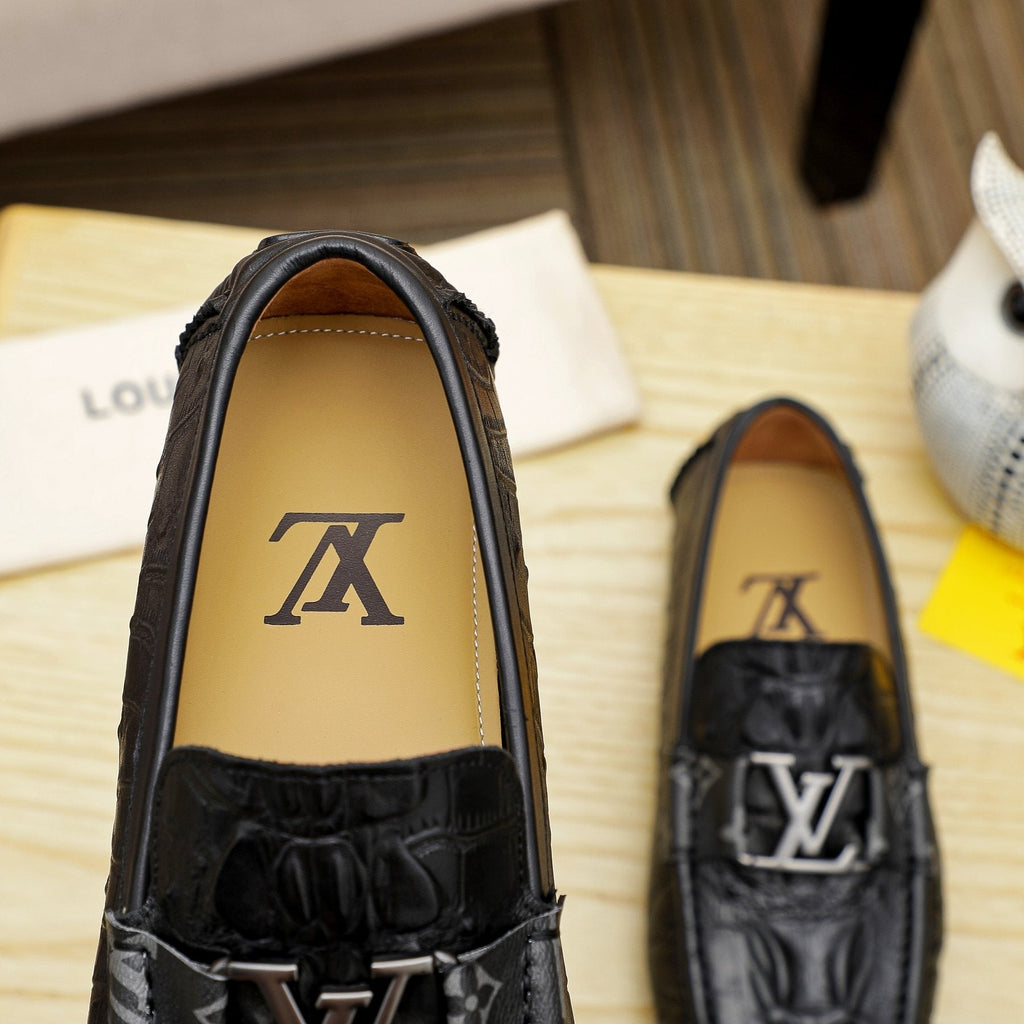 Louis Vuitton Black Embossed Driving Loafers - Leather Lining