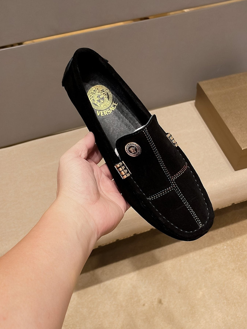 Versace Men's Black Medallion Slip-On Loafers