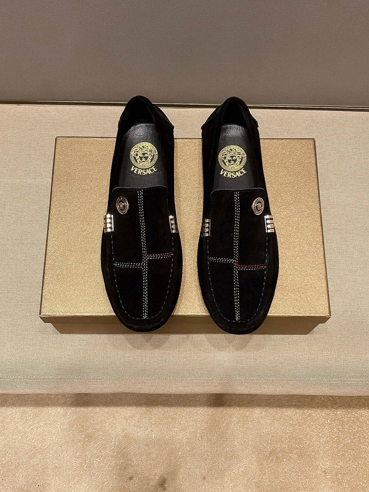 Versace Men's Black Medallion Slip-On Loafers