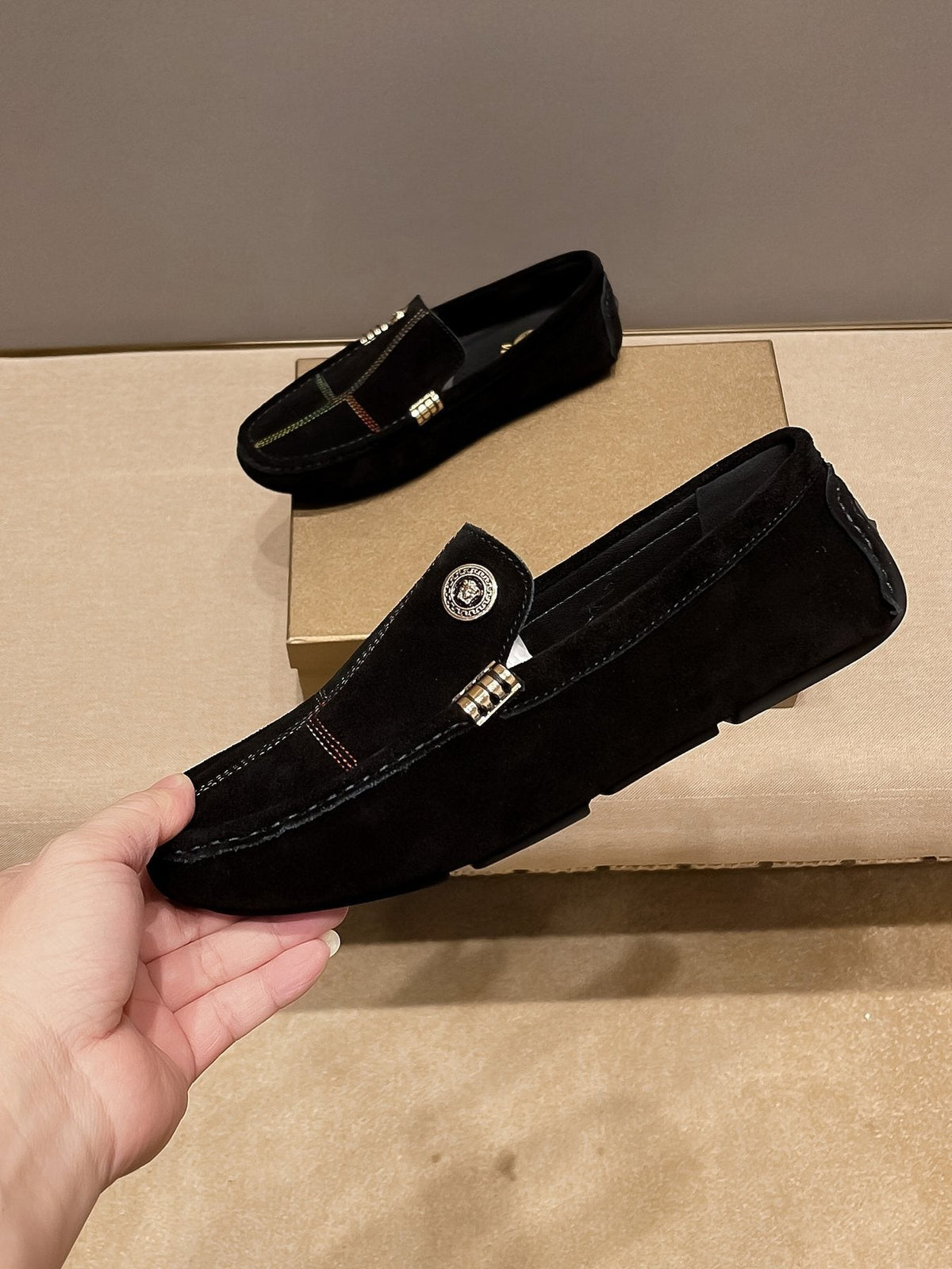 Versace Men's Black Medallion Slip-On Loafers