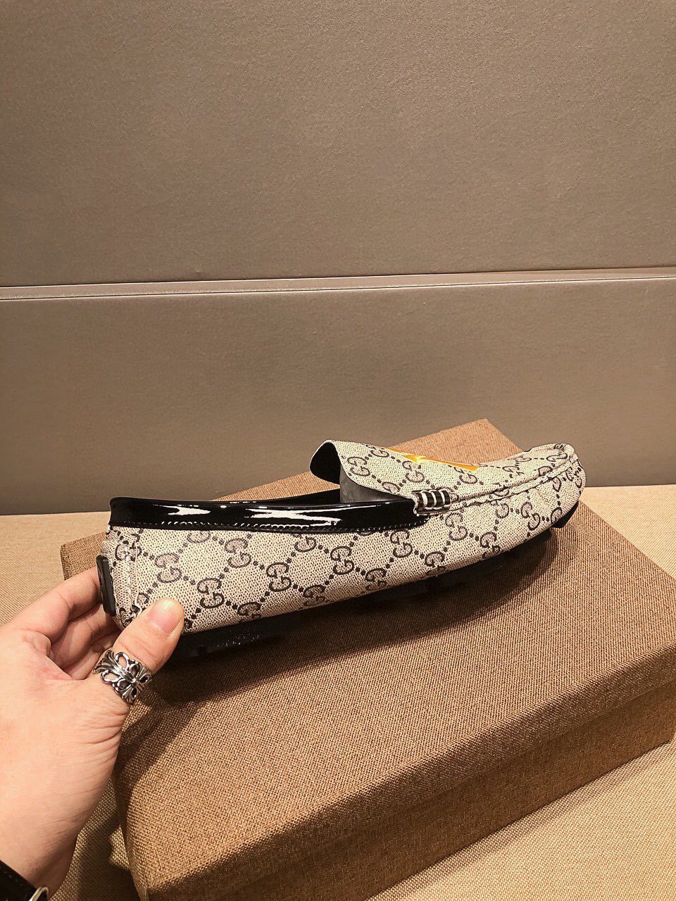 Gucci Beige Patterned Embroidered Loafers