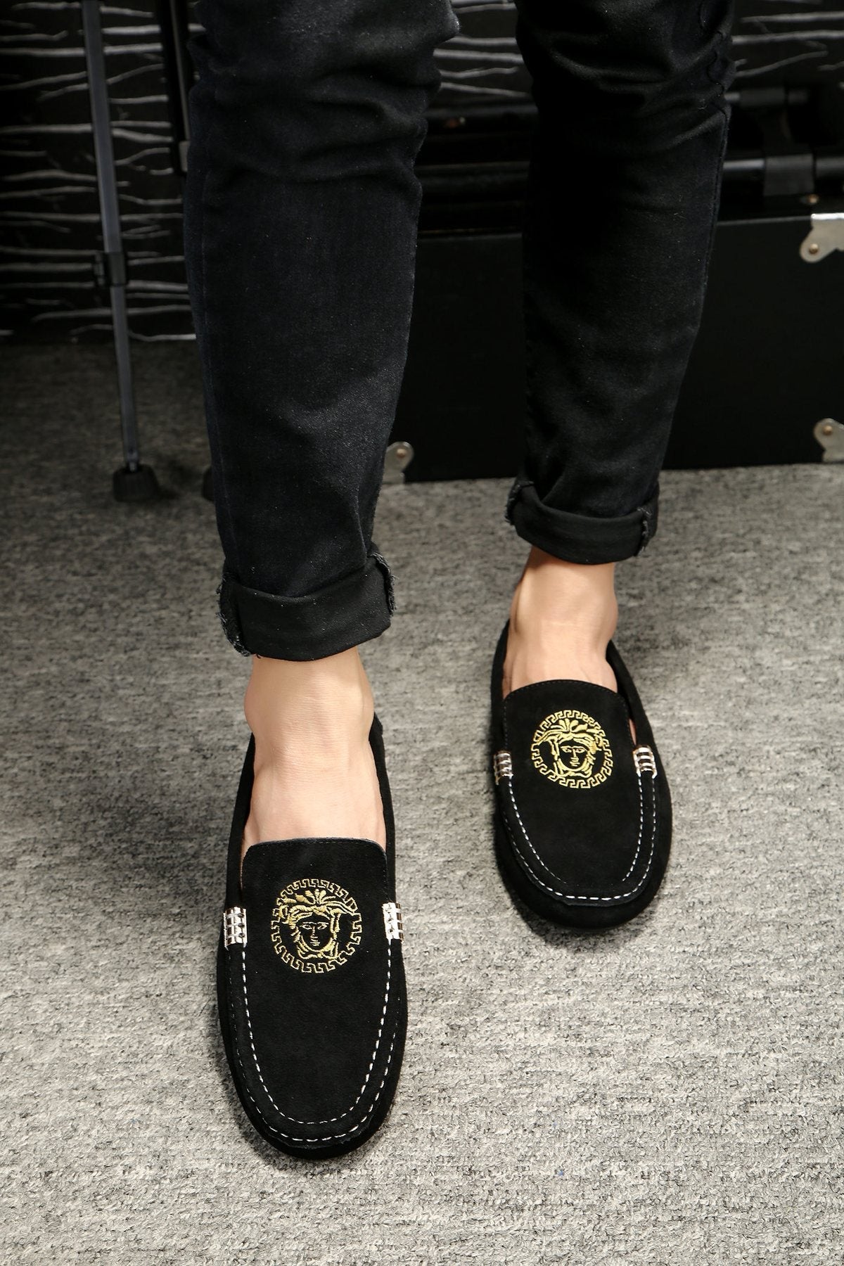 Versace Black Gold Emblem Loafers
