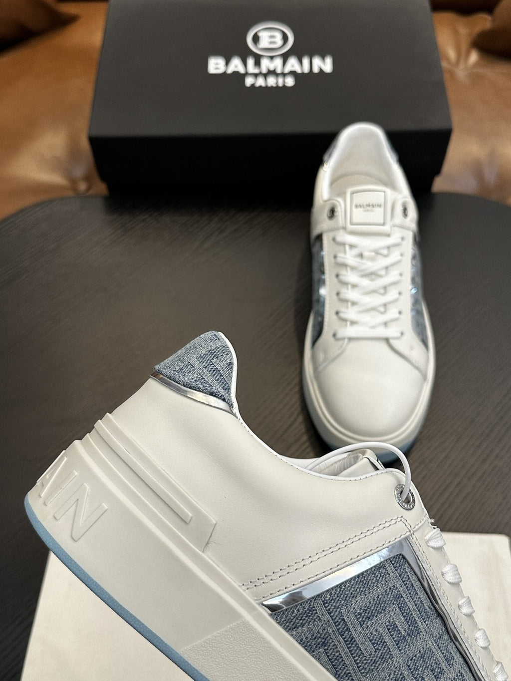 Balmain B-Skate Gray Panel Sneakers