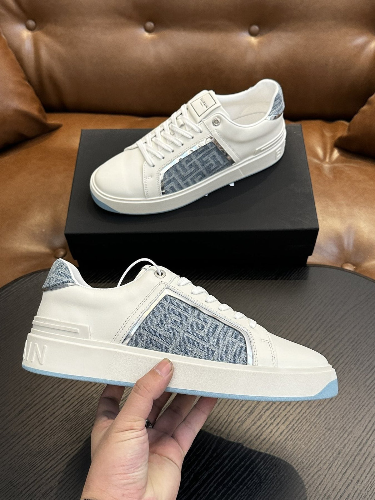 Balmain B-Skate Gray Panel Sneakers