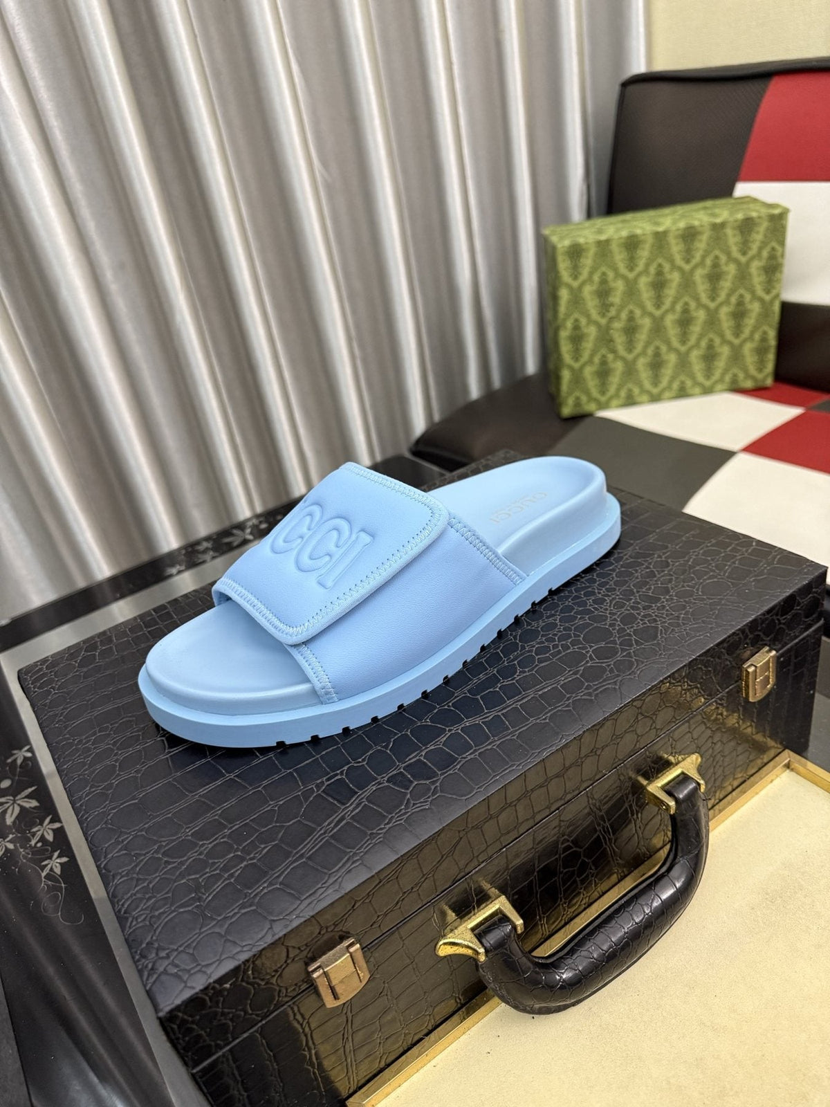 Gucci Embossed Strap Slide Sandals