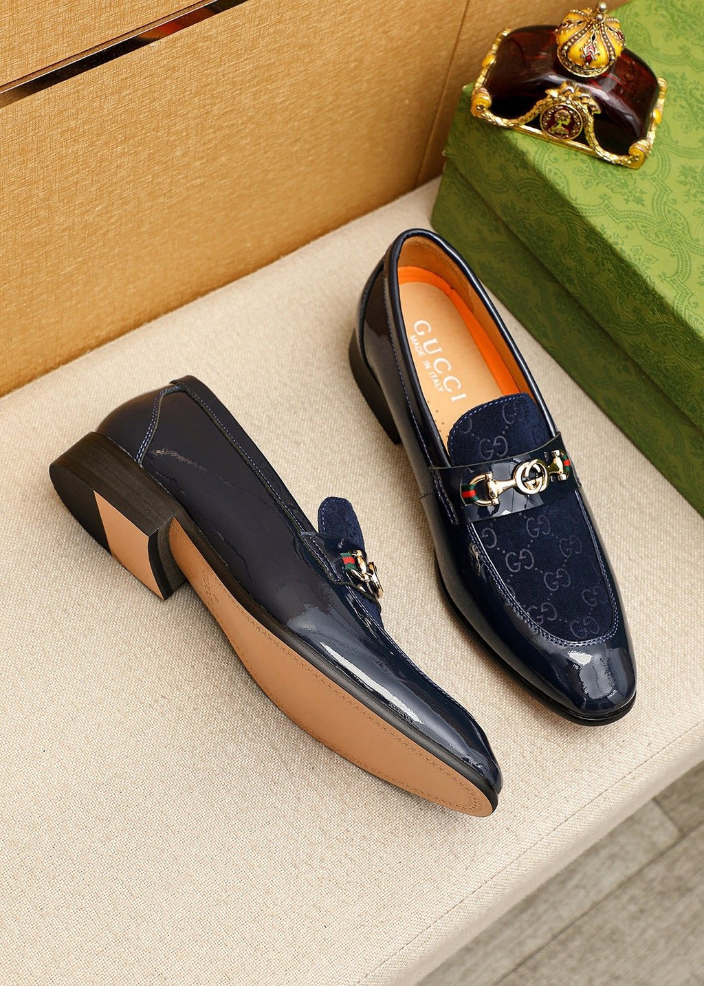 Gucci Patterned Metal Bit Loafers