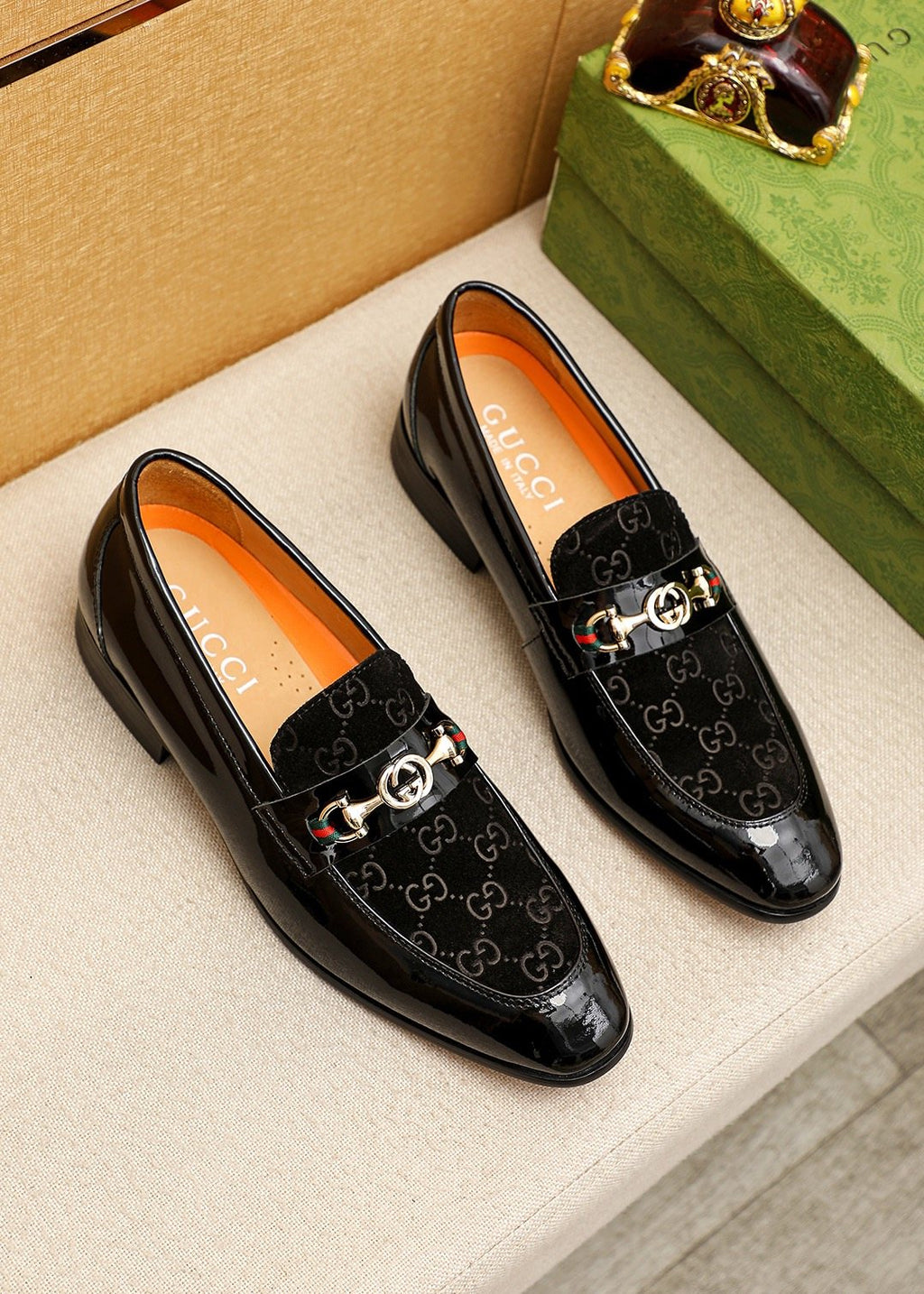 Gucci Patterned Metal Bit Loafers