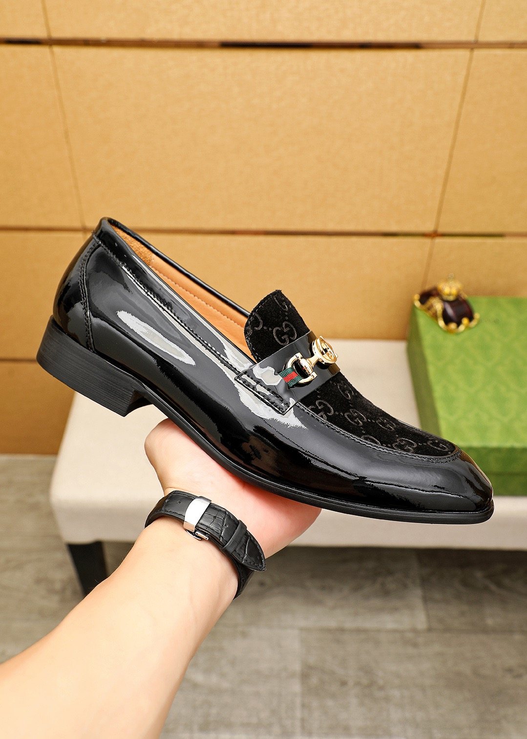 Gucci Patterned Metal Bit Loafers