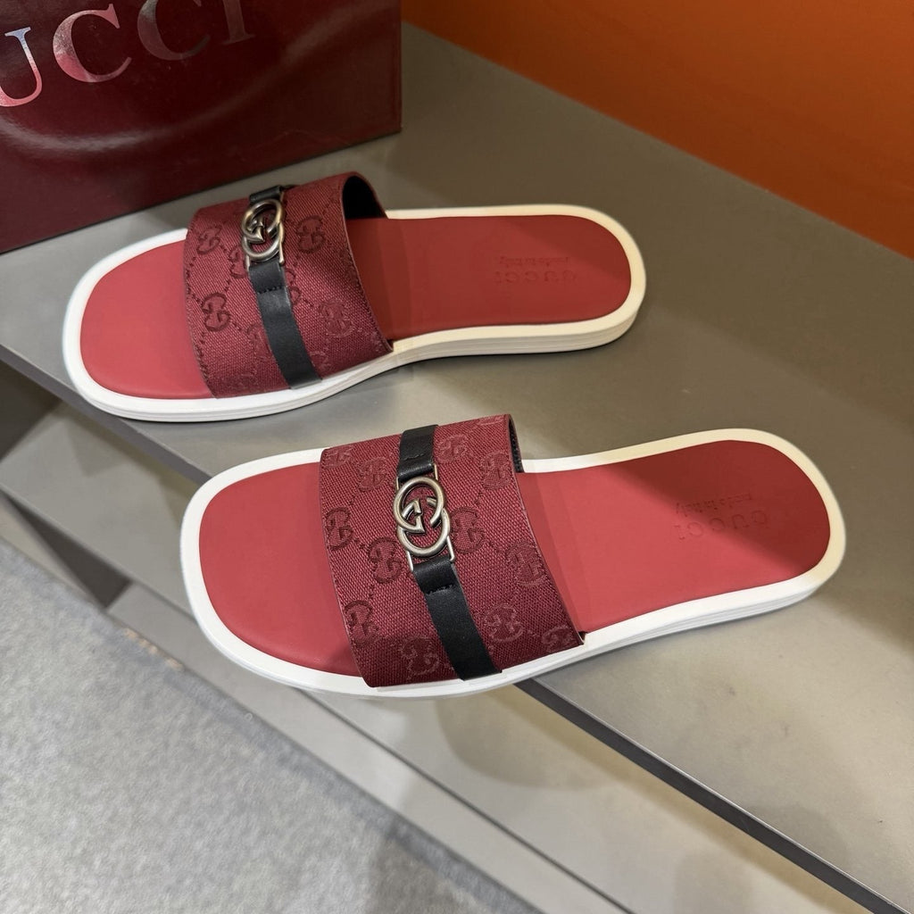 Gucci Patterned Strap Slide Sandals - Open Toe