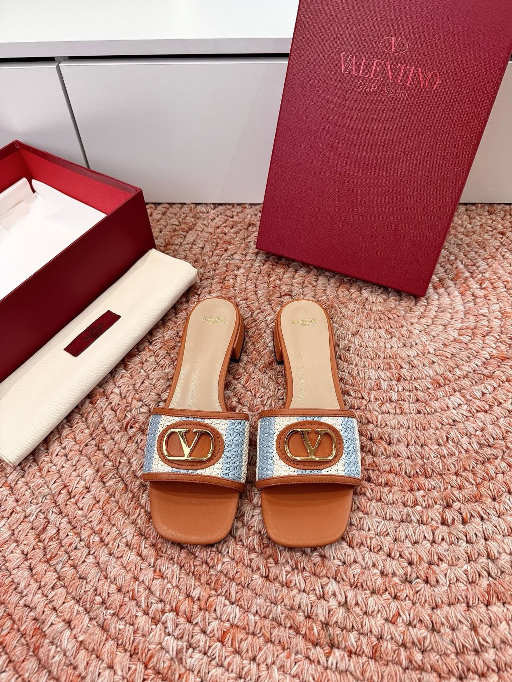 Valentino Woven Strap Slide Sandals