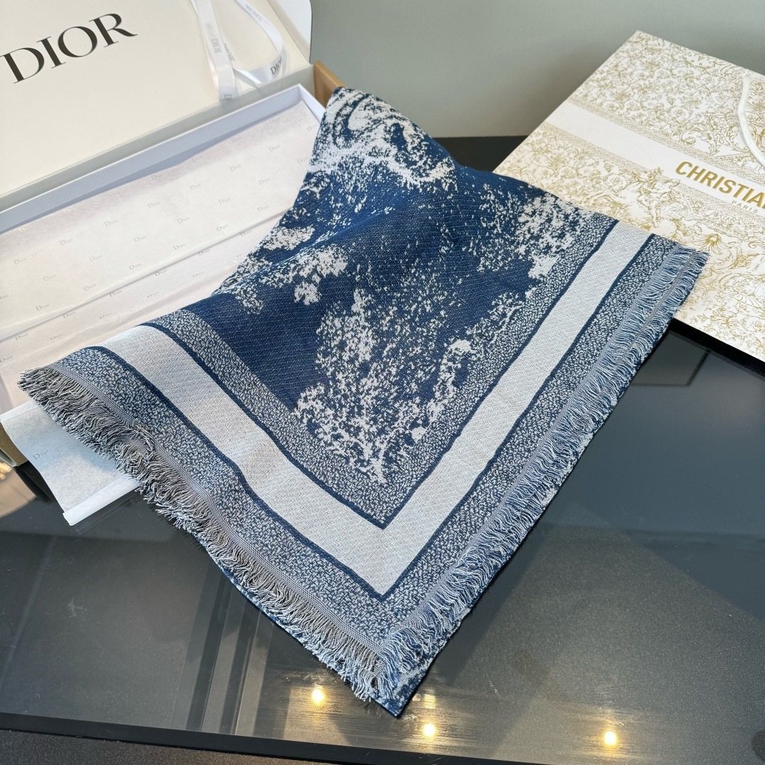 Dior Fringed Animal Print Square Scarf
