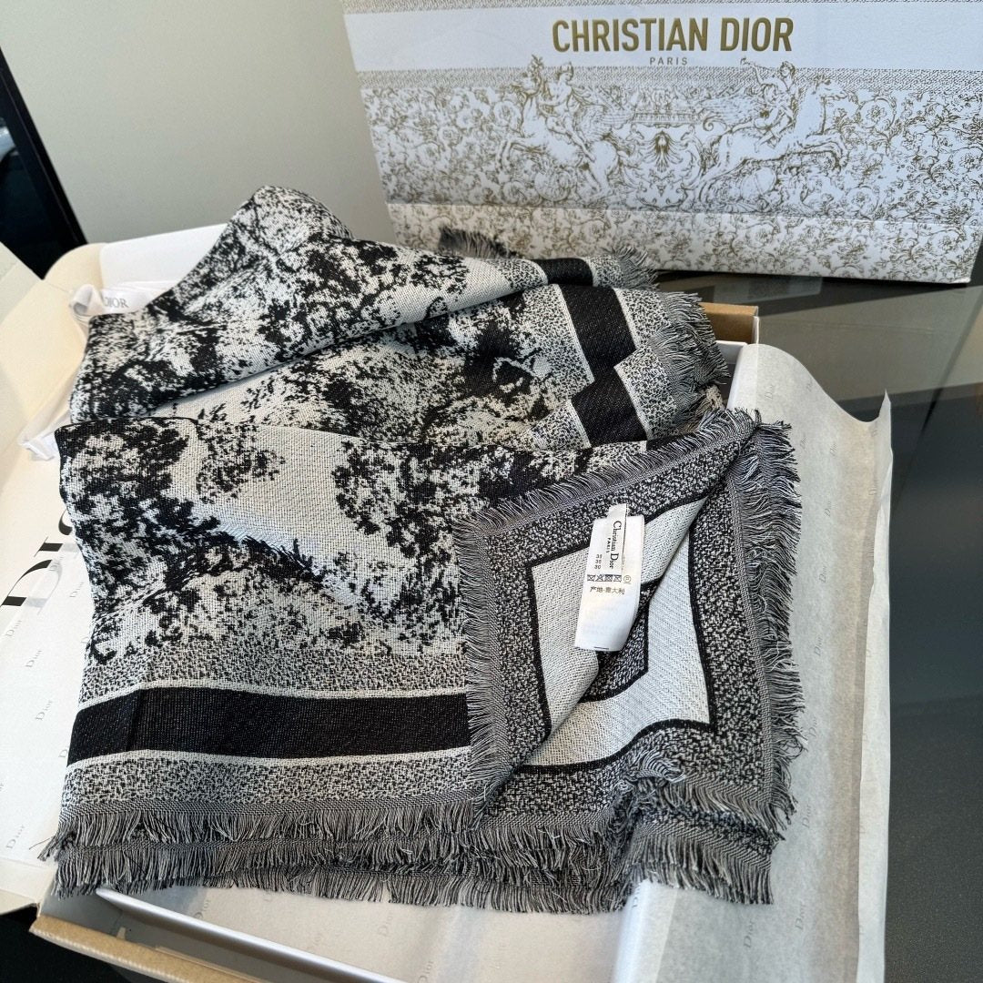 Dior Fringed Animal Print Square Scarf