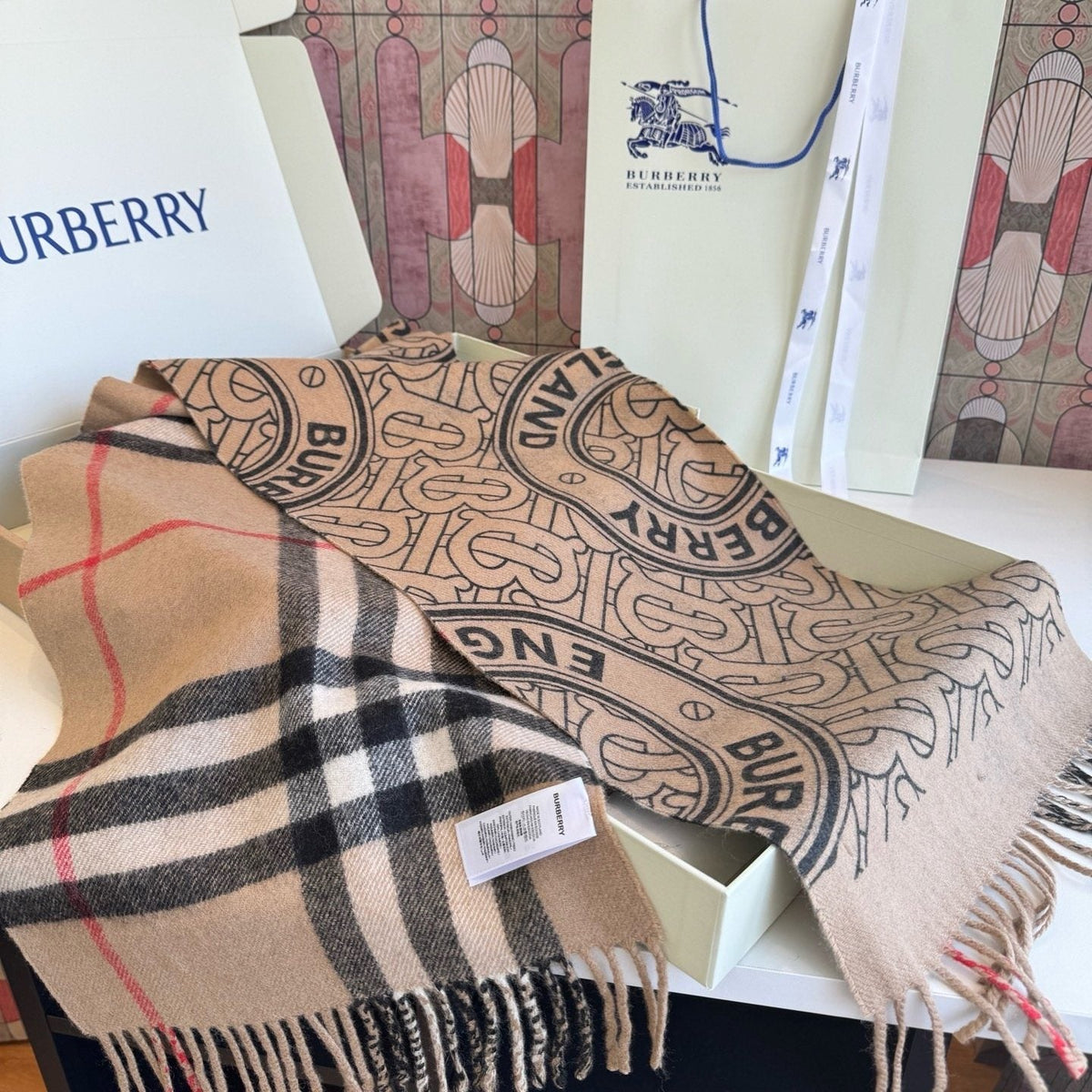 Burberry Reversible Check Fringe Scarf