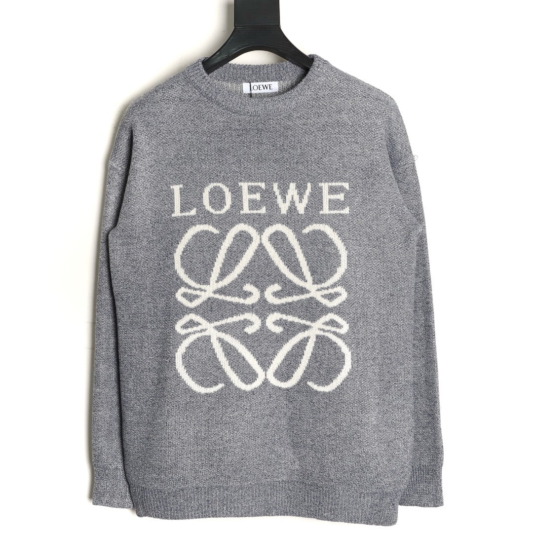 Loewe Anagram and Lettering Crewneck Knit Sweater - Gray